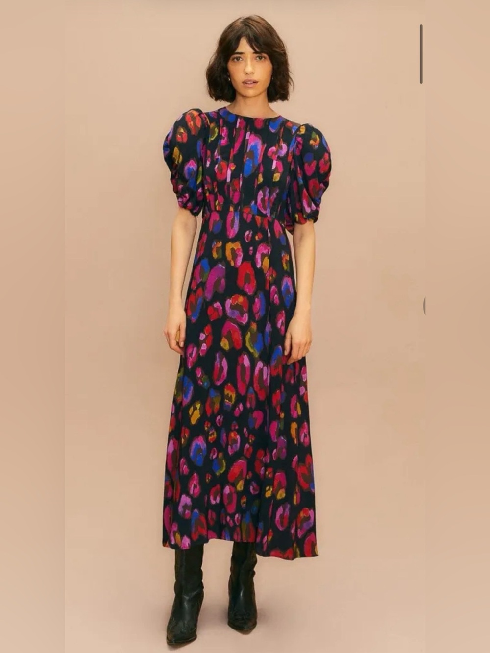 FARM Rio Black Maxi Dress with Pink, Red, Blue and Yellow Abstract Print